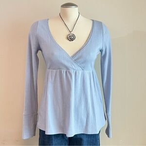 Hollister eyelet babydoll baby blue long sleeve top with lace trim